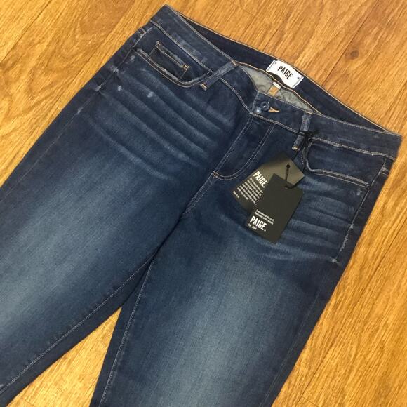 Paige Blue Medium Wash Distressed Raw Hemline Skyline Skinny Jeans Size 31